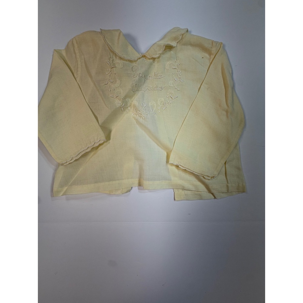 Vintage Phelps‎ Madeira Baby Shirt Yellow Embroidered Papai Querido Linen Size 0